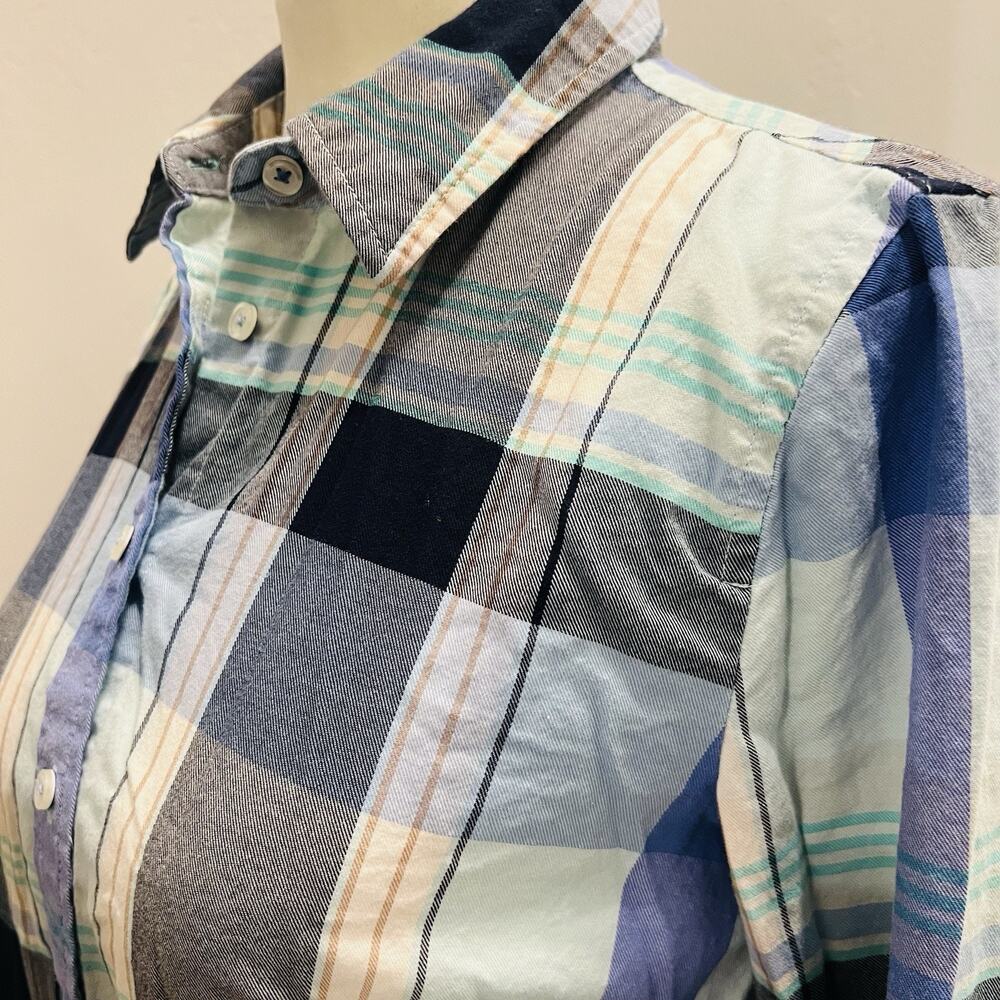 Talbots Top Womens XS Blue Gray Plaid Long Sleeve Button Casual (A0127) - Picture 4 of 6